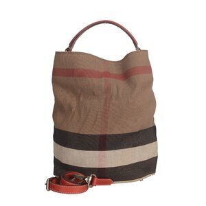 Burberry Ashby Back Red Beige Cloth Handbag